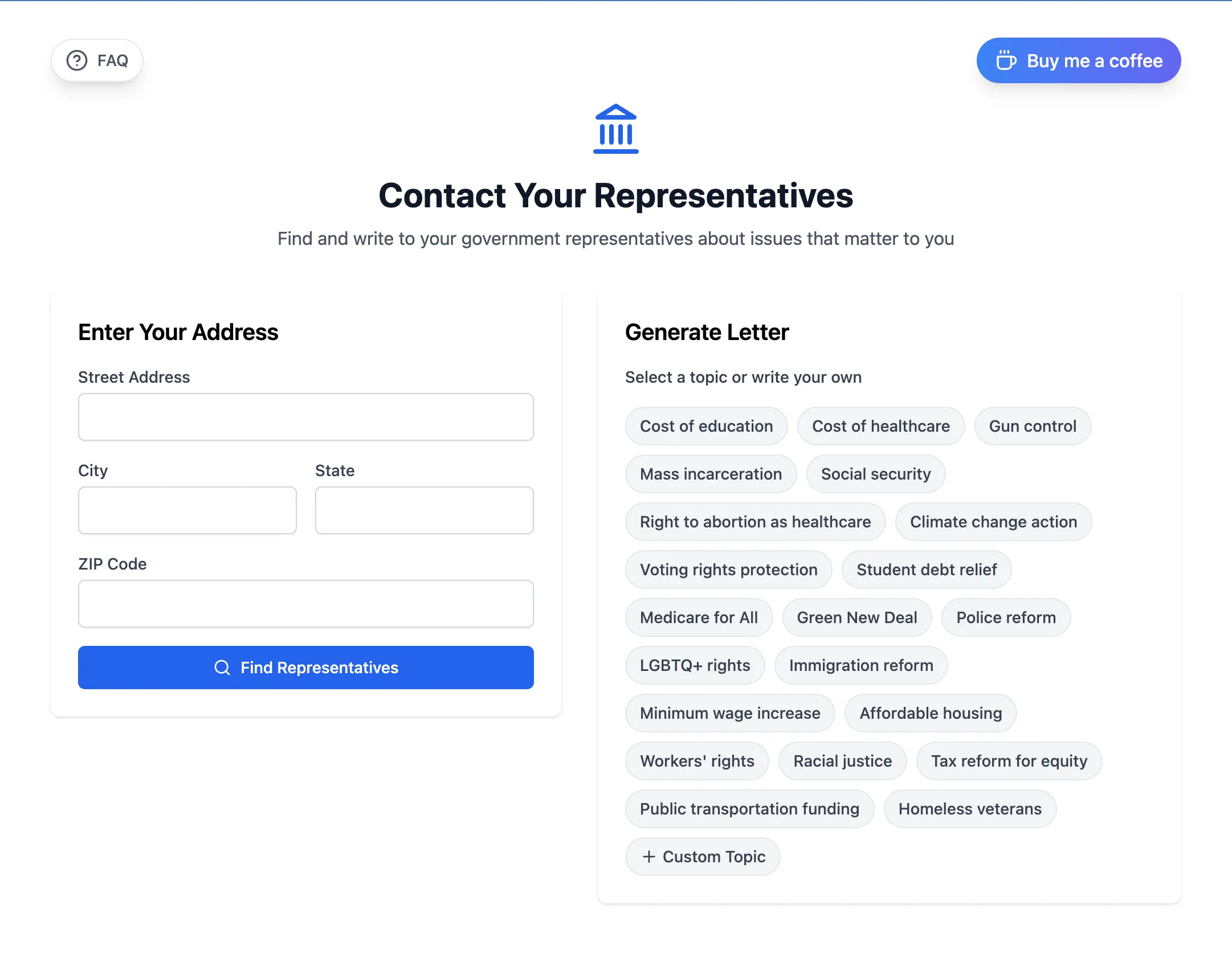 ReachMyReps.com interface showing the letter generation process